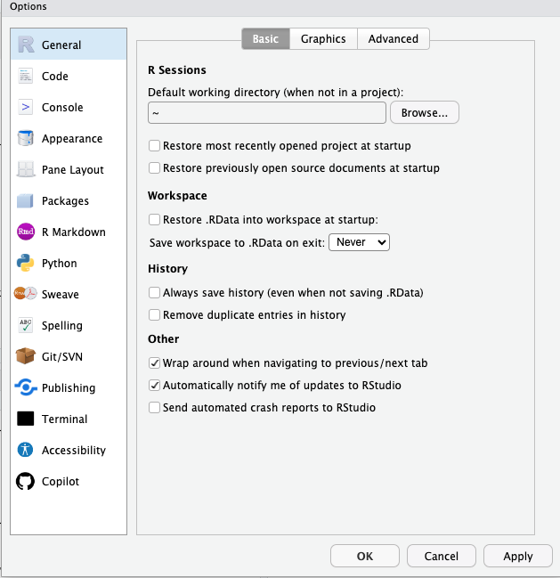 Screenshot of the Preferences/General window